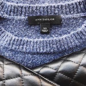 Ann Taylor Blue Sweater, Faux Leather Sleeves